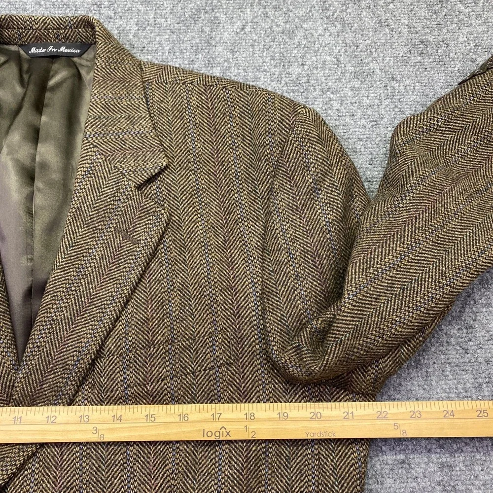 Cricketeer Mens 40S Brown Herringbone Lambs Wool Blend 2 Button Blazer Jacket